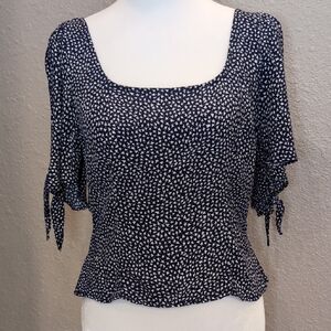 Navy and White Cropped Women's Top